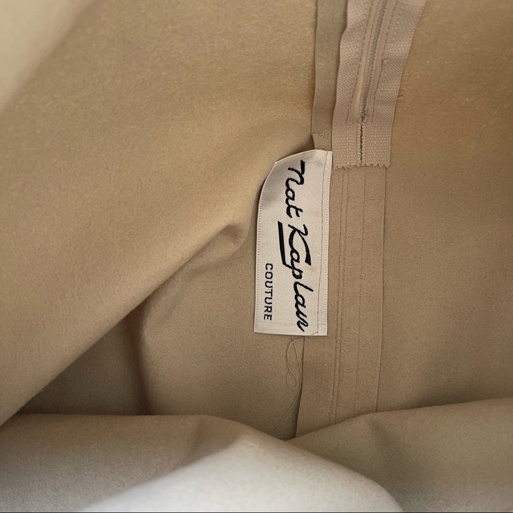 Vintage Nat Kaplan Ultrasuede Skirt Suit Navy Trim 70s Madison Ave Size 14 - Picture 8 of 12